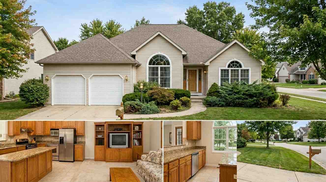 Well-maintained suburban home featuring oak cabinets, beige tile, brass fixtures, dated color schemes, older architectural details, and builder-grade finishes that make the property feel outdated compared to modern homes.