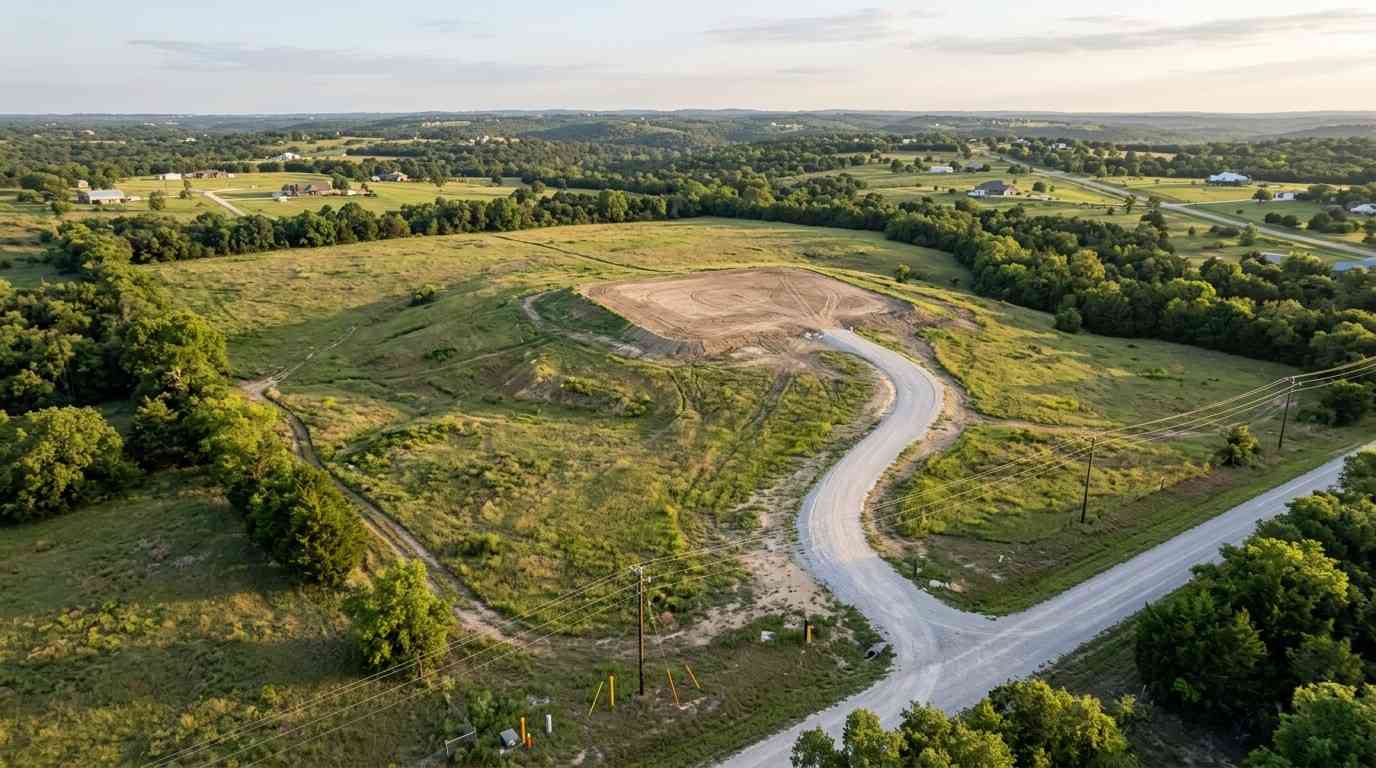Vacant land parcel with graded building site and newly constructed access road