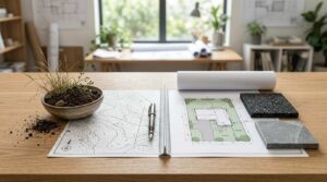Land development plan with soil sample and site layout.