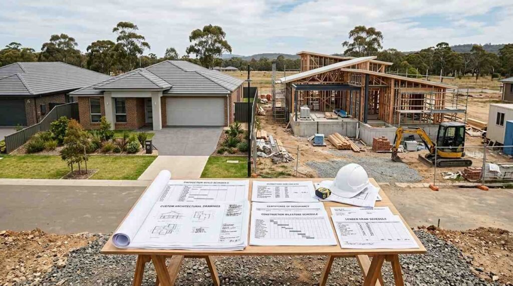 Residential property illustrating detached, attached, garage-conversion, and interior-conversion accessory dwelling unit types through realistic architectural features.