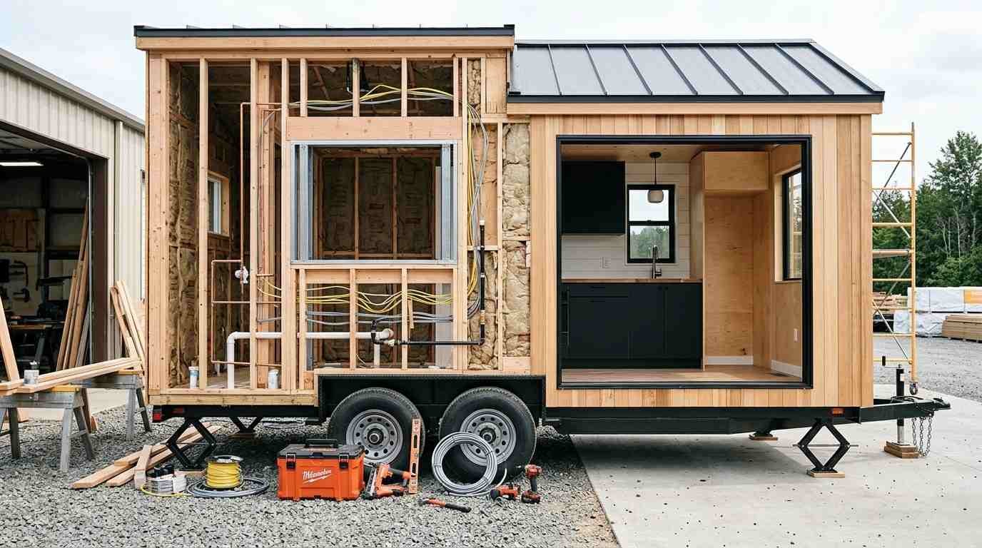 Customized tiny house showing structural modifications, cosmetic upgrades, professional trade work, and renovation considerations.