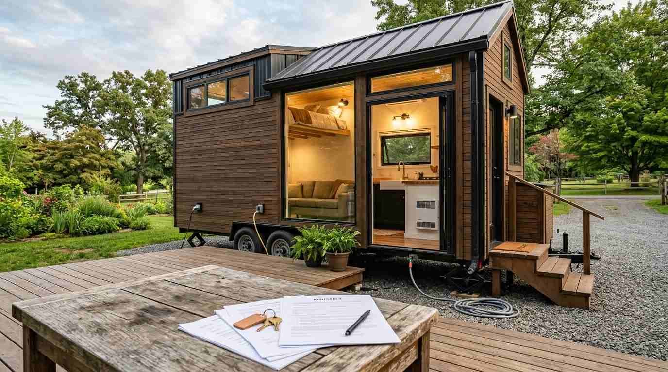 Tiny home on wheels configured as a rental with safe utilities, habitability features, and insurance considerations for landlords and tenants.