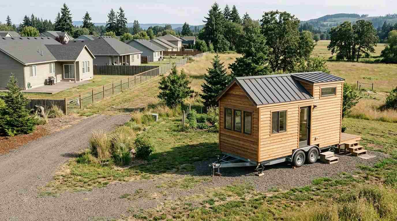 Tiny house on wheels in a rural zoning setting illustrating residential districts, minimum dwelling sizes, foundation rules, permits, and variances.