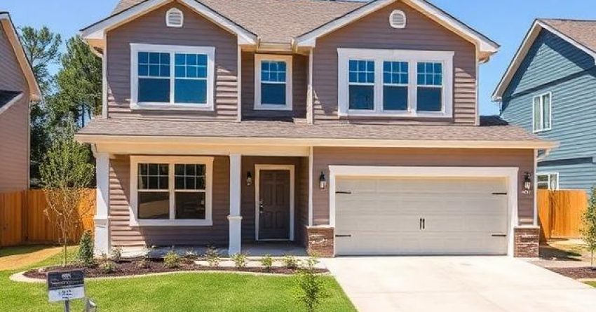 Fully completed suburban home ready for occupancy with finished landscaping, driveway, roofing, interior finishes, utilities connected, safety systems installed, and all construction work completed before homeowner move-in.