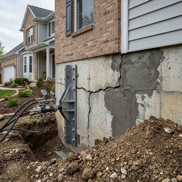 Residential foundation repair with hydraulic support system