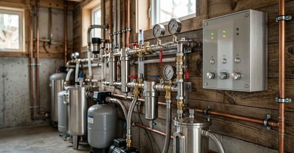 Residential water filtration and plumbing system.