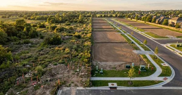 Raw undeveloped land beside finished residential lots in a new subdivision