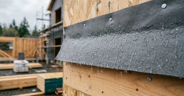 Water-resistive barrier installed on a home's exterior wall.