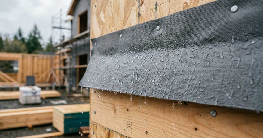 Water-resistive barrier installed on a home's exterior wall.