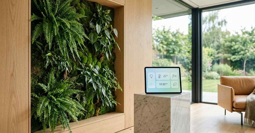 Living green wall with a smart home control panel.
