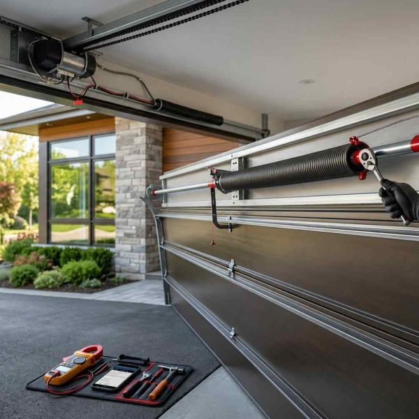 Professional garage door spring repair and maintenance service, featuring torsion spring adjustment, safety inspection, and garage door hardware servicing. Highlights residential garage door repair, spring replacement, opener maintenance, and expert troubleshooting to ensure safe, reliable garage door operation.
