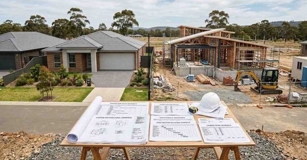Residential property illustrating detached, attached, garage-conversion, and interior-conversion accessory dwelling unit types through realistic architectural features.