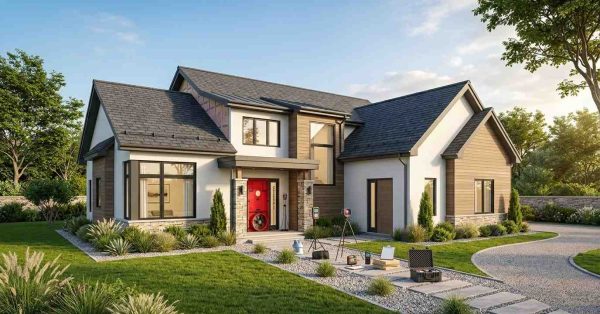 modern energy efficient home prepared for ENERGY STAR verification with blower door testing equipment thermal imaging tools and premium insulated construction without people